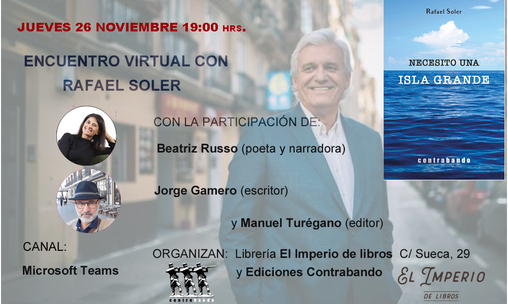 Encuentro virtual con Rafael Soler y su novela “Necesito una isla grande” en librería Imperio 26/11/2020