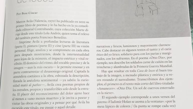 Pere Císcar reseña en la revista Quimera el poemario “Casa de locos” de Marcos Ávila