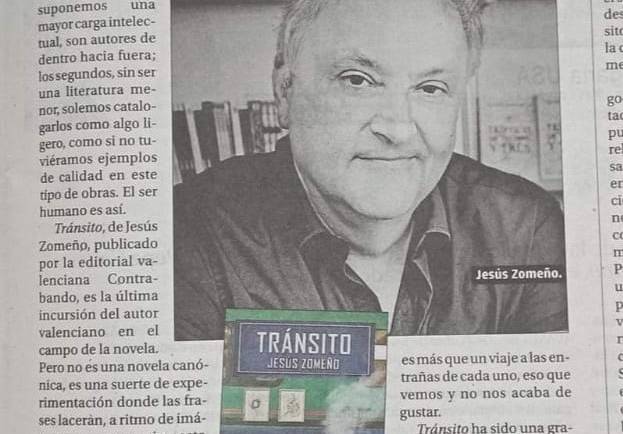 Reseña sobre “Tránsito” de Jesús Zomeño, de Eduardo Boix en el suplemento de Arte y Letras del diario Información