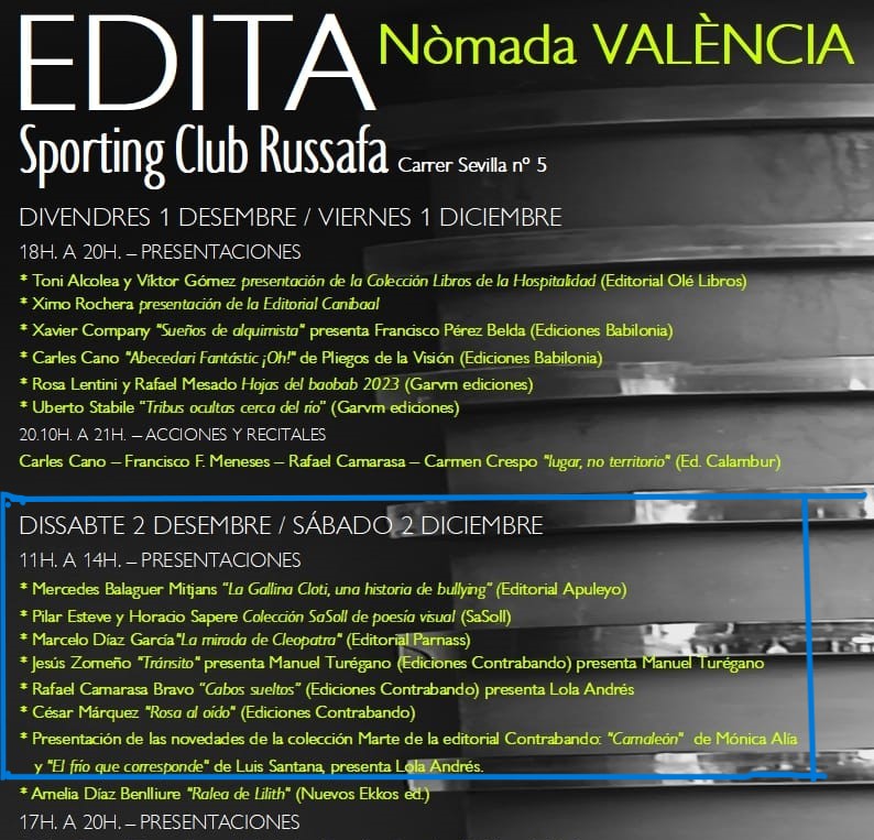 1 y 2 de diciembre: Edita nómada en Valencia, en el Sporting Club Russafa